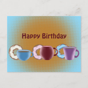 Een mok koffie en een zoete donut Gefeliciteerd me Briefkaart