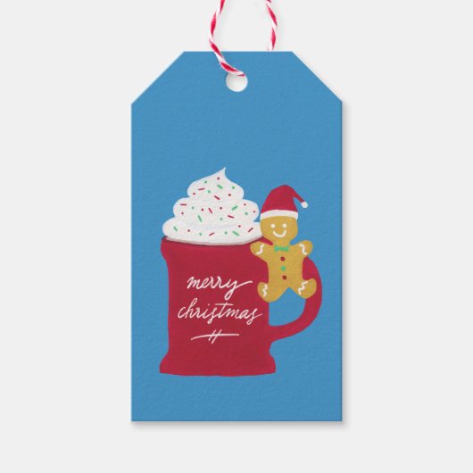 Een mok met vrolijk Kerstmis Cadeaulabel (Voorkant)
