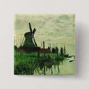 Een molen in Zandam 2 - Claude Monet - 1871 Vierkante Button 5,1 Cm