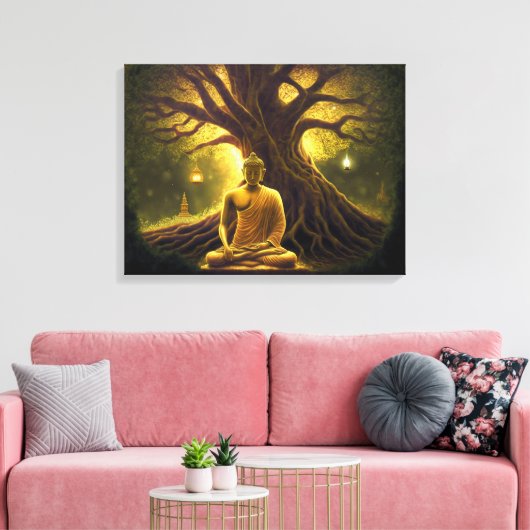 Een moment van verlichting: Meditatie van Boeddha Canvas Afdruk (Insitu (Woonkamer))