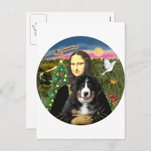 Een Mona Lisa Kerst - Berner MD Puppy Feestdagenkaart (Voorkant / Achterkant)