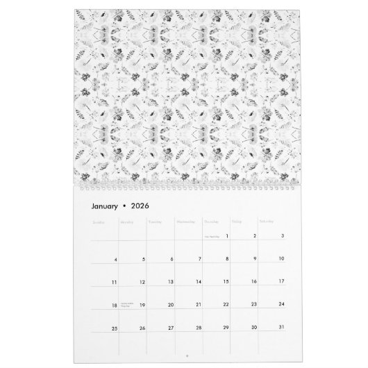 Een monochromatisch ontwerp met een veelheid aan kalender (Jan 2026)