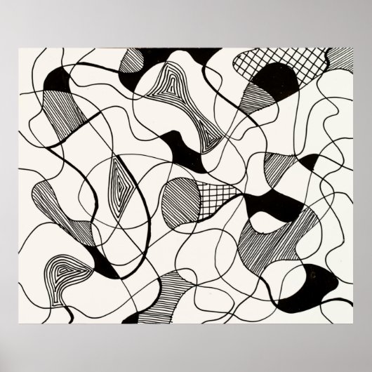 Een monochrome abstracte pen en inktschets; onrege poster (Voorkant)