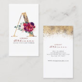 Een Monogram Bourgogne Rode Bloemen en Faux Gold Visitekaartje (Voorkant / Achterkant)