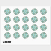 Een monogram, decoratieve turquoise achtergrond ronde sticker (Vel)