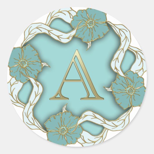 Een monogram, decoratieve turquoise achtergrond ronde sticker (Voorkant)