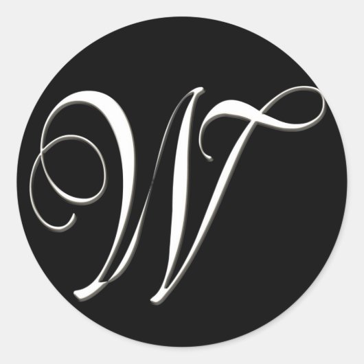 Een monogram - elegant zwart-wit ronde sticker (Voorkant)