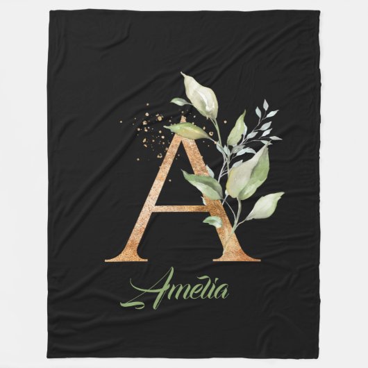 Een monogram groene eucalyptusgoudglitter fleece deken (Voorkant)