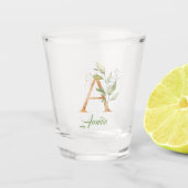 Een monogram groene eucalyptusgoudglitter shot glas (Voorkant)