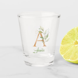 Een monogram groene eucalyptusgoudglitter shot glas