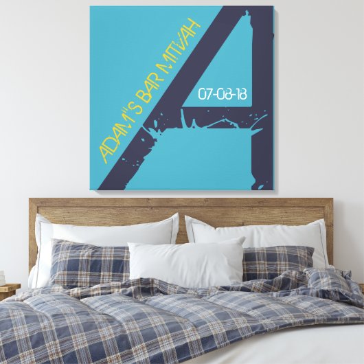 Een Monogram Initiaal Bar bat Mitzvah Sign-In Boar Canvas Afdruk (Insitu (Slaapkamer))