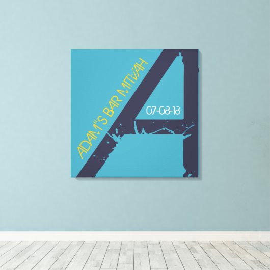 Een Monogram Initiaal Bar bat Mitzvah Sign-In Boar Canvas Afdruk (Insitu (Houten vloer))