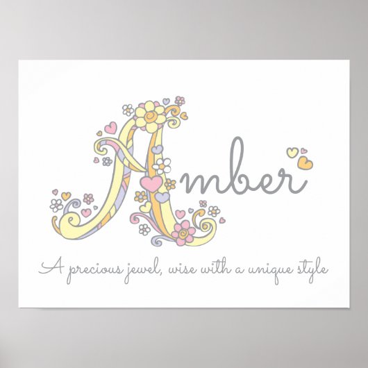 Een monogram kunst Amber meisjes naam poster (Voorkant)
