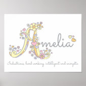 Een monogram kunst Amelia meisjes noemen het poste Poster (Voorkant)