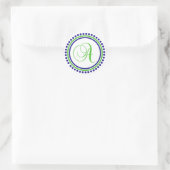Een monogram (marineblauw / lime groene puntcirkel ronde sticker (Tas)