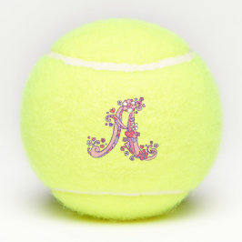 Een monogram meisjes gepersonaliseerde doodle lett tennisballen