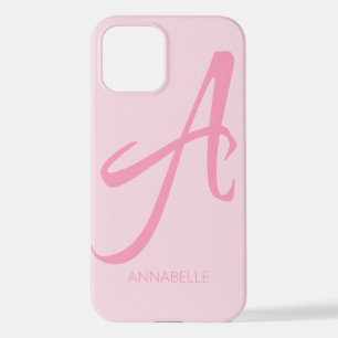 Een monogram op maat gemaakt roze iPhone 12 hoesje