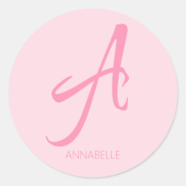 Een monogram op maat gemaakt roze ronde sticker