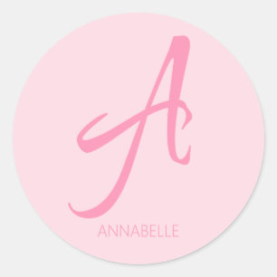 Een monogram op maat gemaakt roze ronde sticker