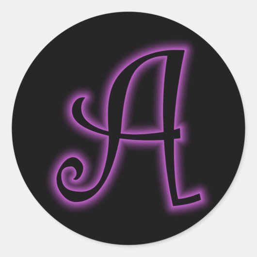 Een monogram Paarse neon Ronde Sticker (Voorkant)