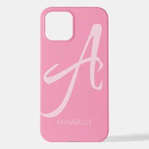 Een monogram persoonlijk roze iPhone-draagtas iPhone 12 Hoesje