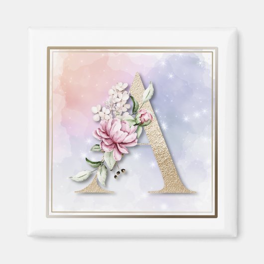 Een Monogram Roze Bloem Magneet (Voorkant)