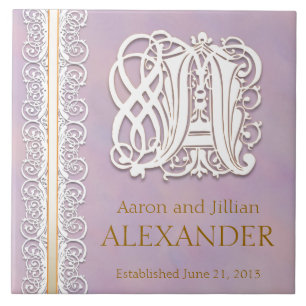 Een Monogram "White Lace on Lavender" Tegel Tegeltje