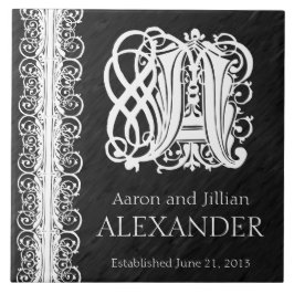 Een Monogram "Witte Kant op Zwart" Wedding Tegel Tegeltje