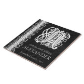 Een Monogram "Witte Kant op Zwart" Wedding Tegel Tegeltje (Zijkant)