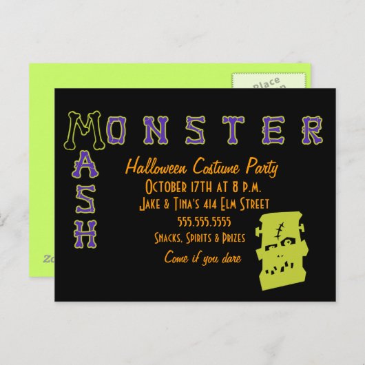 Een Monster Mash Uitnodiging Briefkaart (Voorkant / Achterkant)