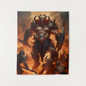 Een monsterkrijger met het hoofd van een ram 2 wandkleed (Voorkant)