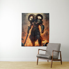 Een monsterkrijger met het hoofd van een ram wandkleed