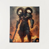 Een monsterkrijger met het hoofd van een ram wandkleed (Voorkant)