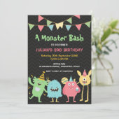 Een monsterlijke kinderfeest kleurrijke verjaardag kaart (Staand voorkant)