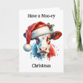 Een Moo-ey kerst | Grappige Koe Pun Holiday Kaart (Voorkant)