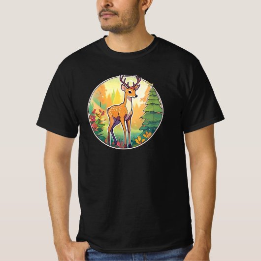 Een mooi beeld van een hert in het bos. t-shirt (Voorkant)
