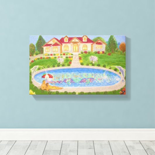 Een mooi huis in het land canvas afdruk (Insitu (Houten vloer))