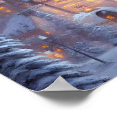 Een mooi kasteel verlicht in de sneeuw poster (Hoek)