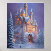 Een mooi kasteel verlicht in de sneeuw poster (Voorkant)