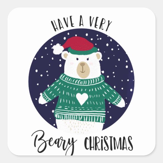 een mooi kerstfeest beer jumper merry vierkante sticker (Voorkant)