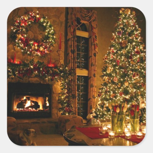 Een mooi kerstfeest vierkante sticker (Voorkant)