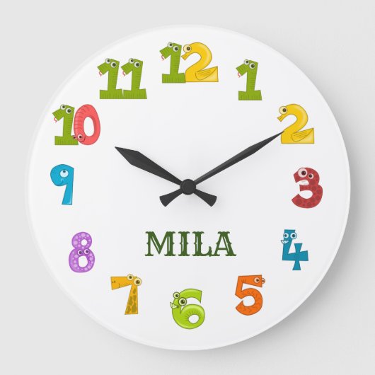Een mooi kinderhorloge met jouw naam erop grote klok (Voorkant)