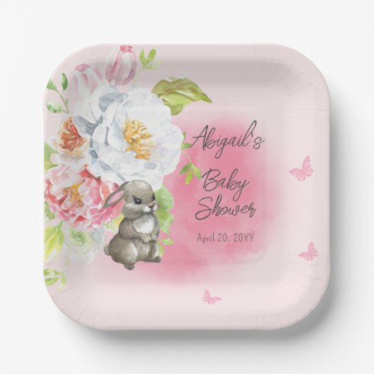Een mooi klein Bunny Roze Meisje Baby shower Papieren Bordje (Voorkant)