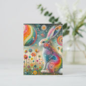 Een mooi konijn in wilde bloemen Surreal Briefkaart (Staand voorkant)