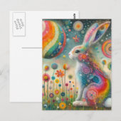 Een mooi konijn in wilde bloemen Surreal Briefkaart (Voorkant / Achterkant)