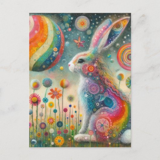 Een mooi konijn in wilde bloemen Surreal Briefkaart (Voorkant)