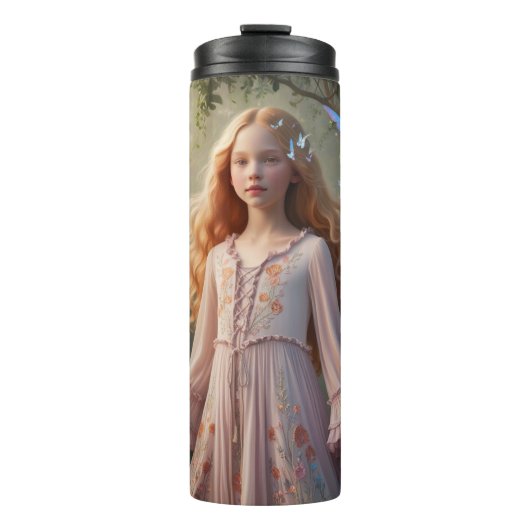 Een mooi meisje in een kleurrijk paradijs thermosbeker (Voorkant)