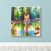 Een mooi meisje in vijverolie kleur Schilderen Canvas Afdruk (Insitu (Houten vloer))