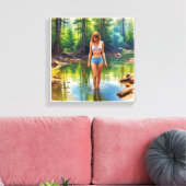 Een mooi meisje in vijverolie kleur Schilderen Canvas Afdruk (Insitu (Woonkamer))