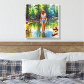 Een mooi meisje in vijverolie kleur Schilderen Canvas Afdruk (Insitu (Slaapkamer))